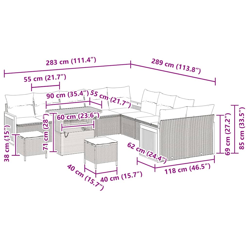 Tuinbankenset met kussen 13 pcs Zwart en Crème is nu te koop bij PeponiXL, paradijselijk wonen!