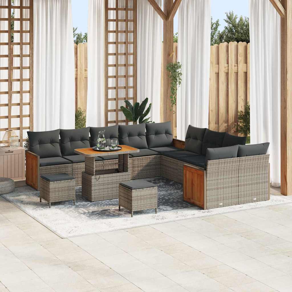 Tuinbankenset 13 pcs Grijs Poly Riet en Poedercoated Staal is nu te koop bij PeponiXL, paradijselijk wonen!