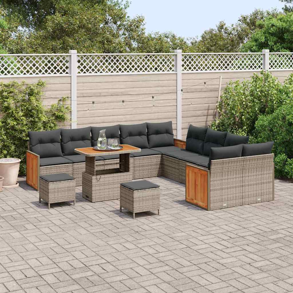 Tuinbankenset 13 pcs Grijs Poly Riet en Poedercoated Staal is nu te koop bij PeponiXL, paradijselijk wonen!