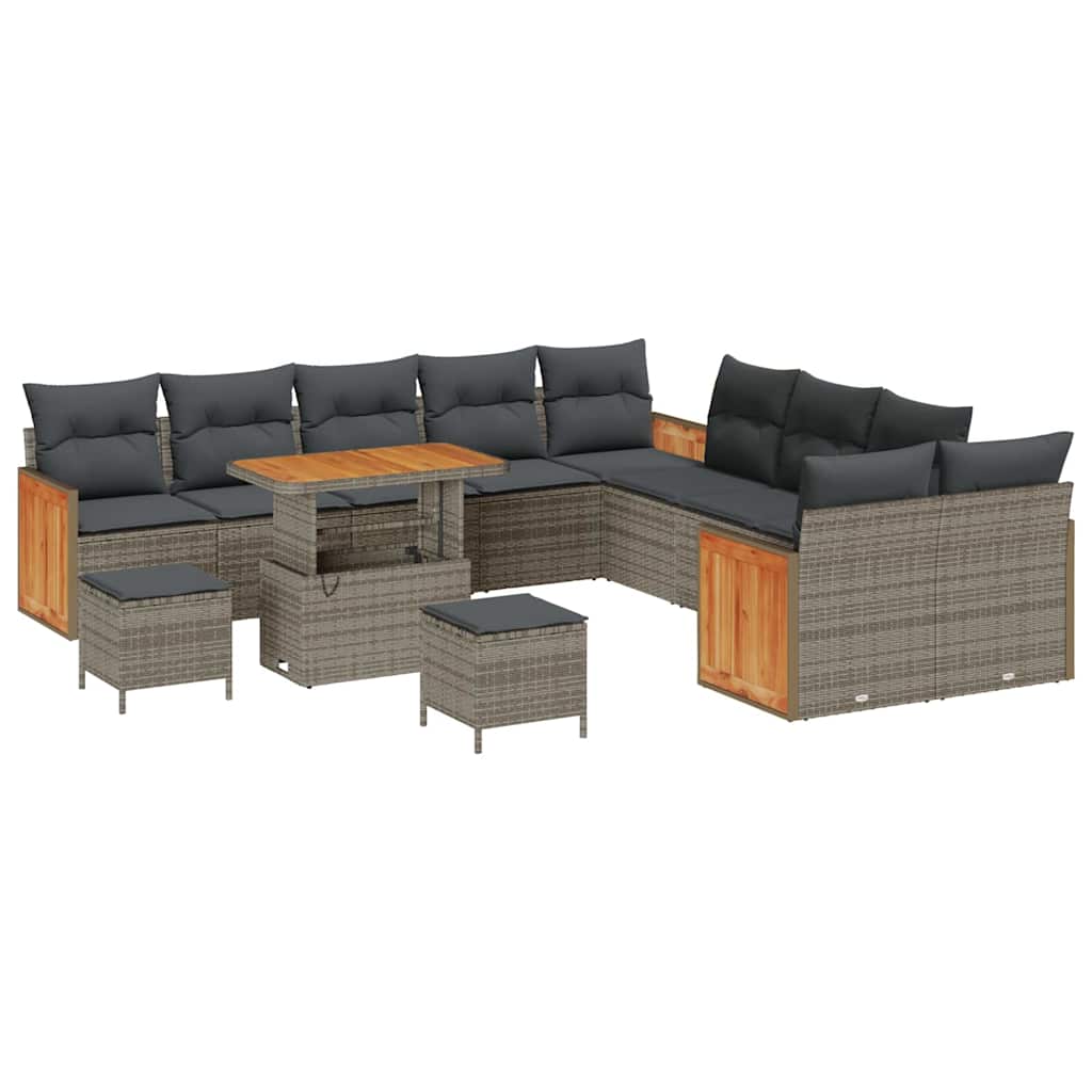 Tuinbankenset 13 pcs Grijs Poly Riet en Poedercoated Staal is nu te koop bij PeponiXL, paradijselijk wonen!