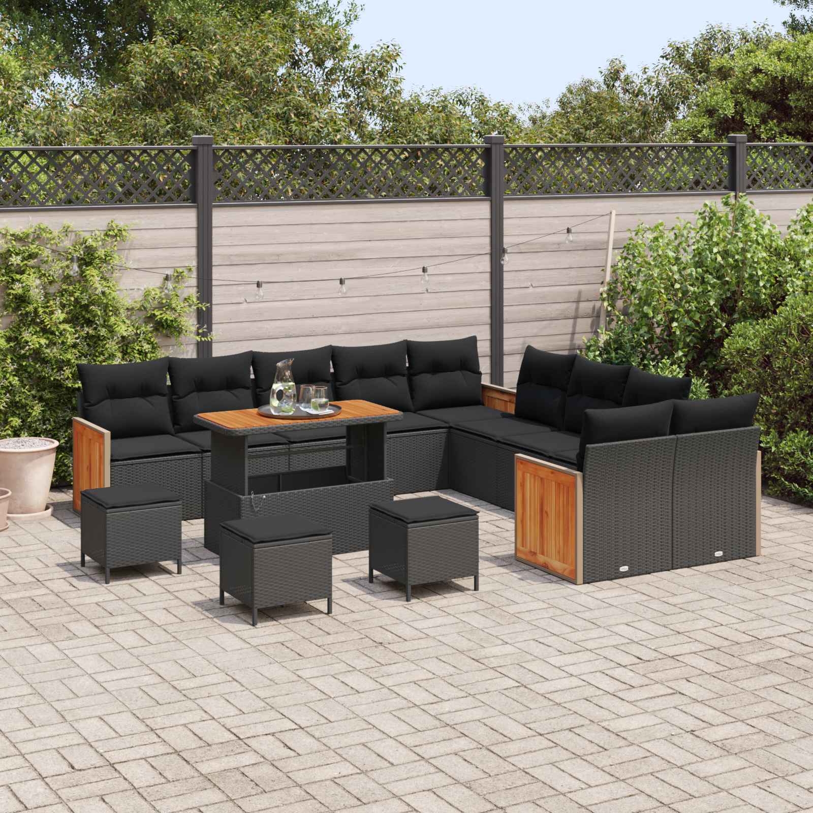 Tuinbankenset 14 pcs Zwart Poly Riet en Poedercoated Staal is nu te koop bij PeponiXL, paradijselijk wonen!