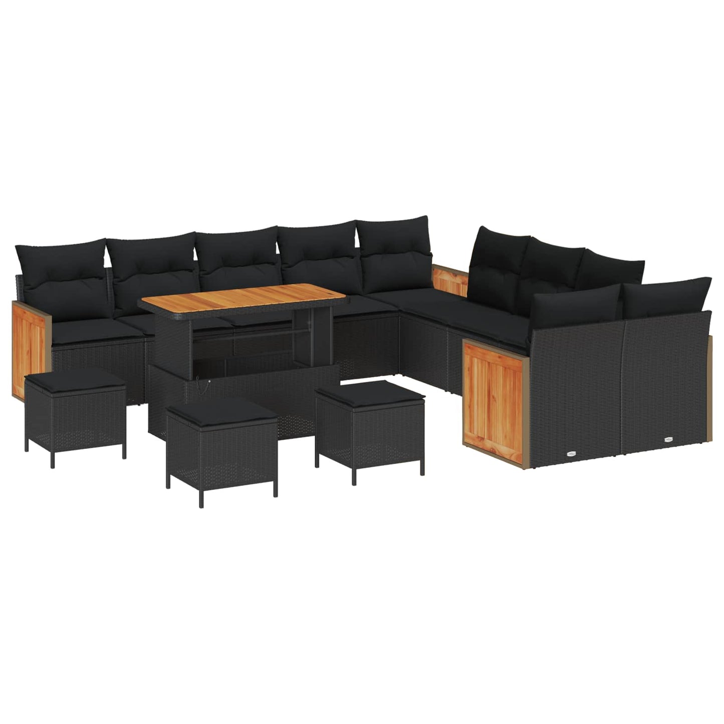 Tuinbankenset 14 pcs Zwart Poly Riet en Poedercoated Staal is nu te koop bij PeponiXL, paradijselijk wonen!