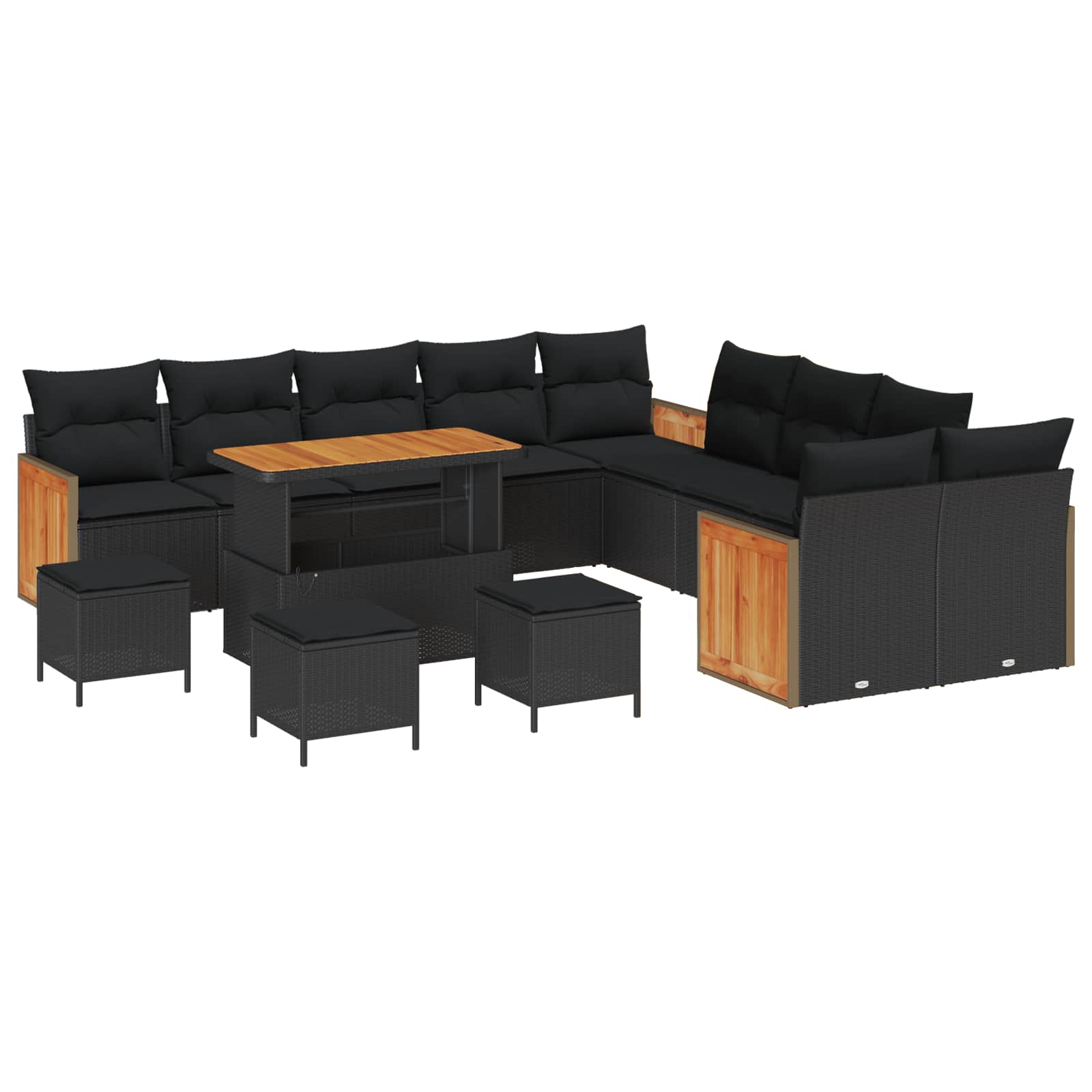 Tuinbankenset 14 pcs Zwart Poly Riet en Poedercoated Staal is nu te koop bij PeponiXL, paradijselijk wonen!