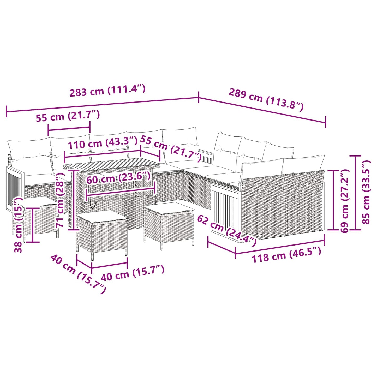 Tuinbankenset 14 pcs Zwart Poly Riet en Poedercoated Staal is nu te koop bij PeponiXL, paradijselijk wonen!