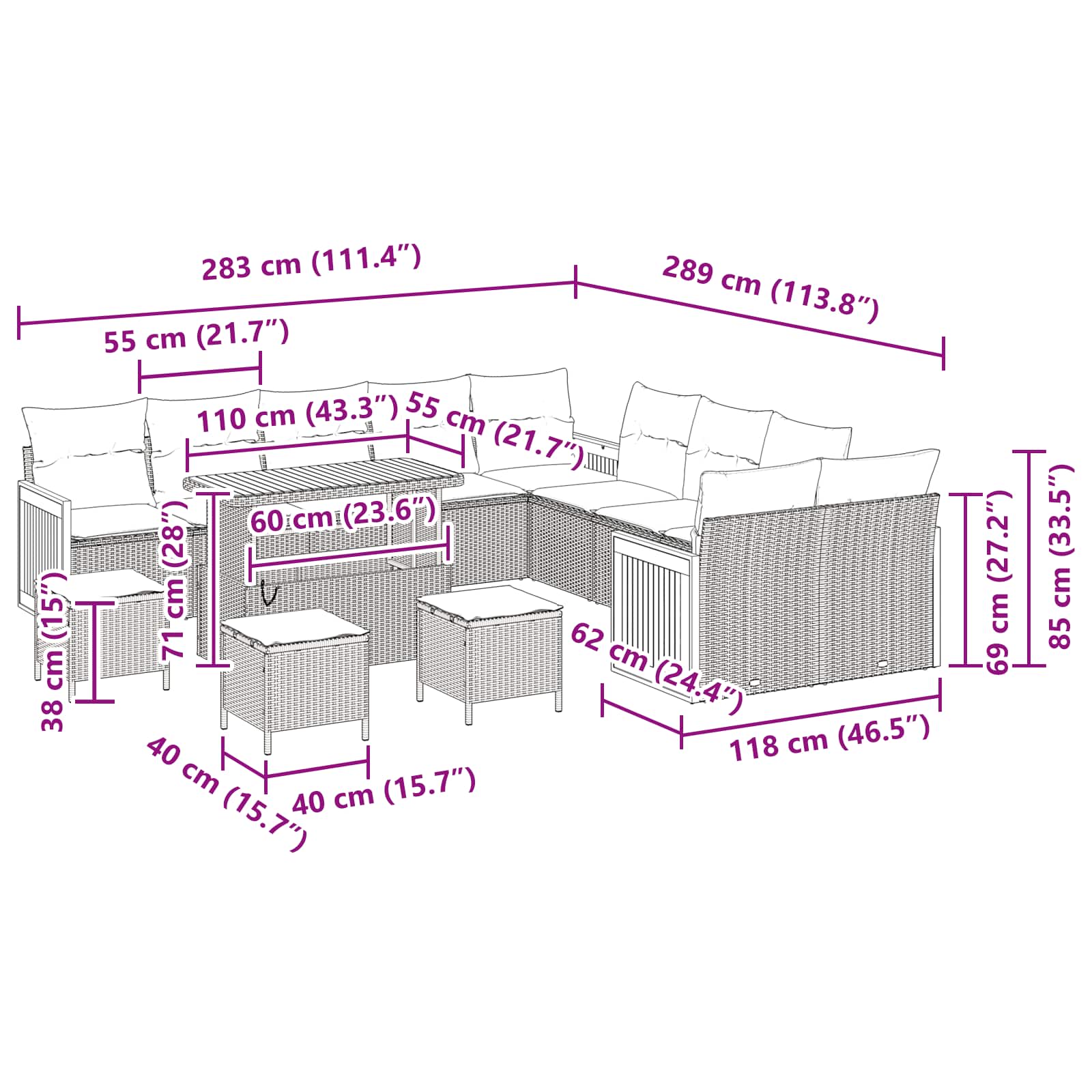 Tuinbankenset 14 pcs Zwart Poly Riet en Poedercoated Staal is nu te koop bij PeponiXL, paradijselijk wonen!