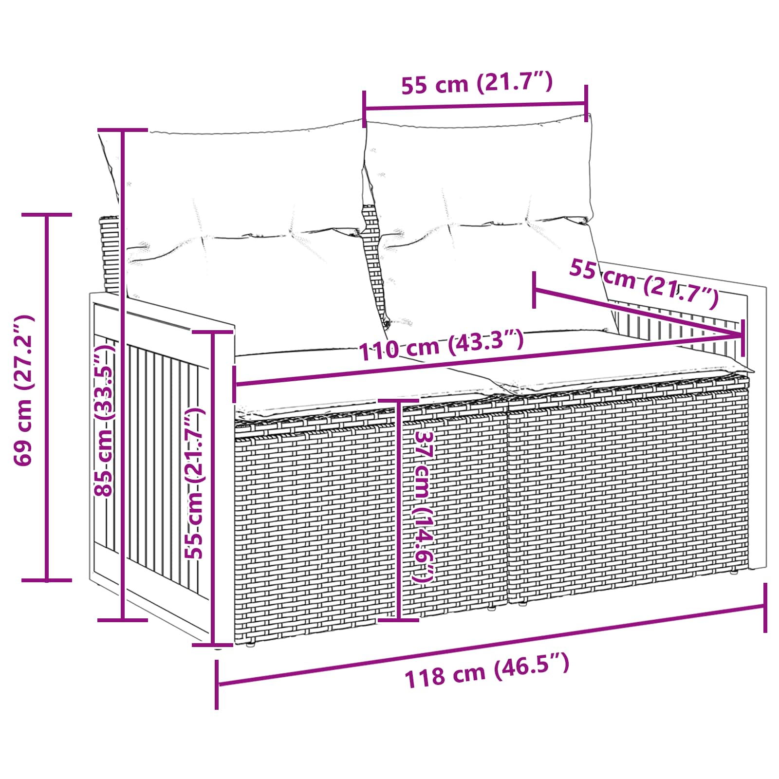 Tuinbankenset 14 pcs Zwart Poly Riet en Poedercoated Staal is nu te koop bij PeponiXL, paradijselijk wonen!