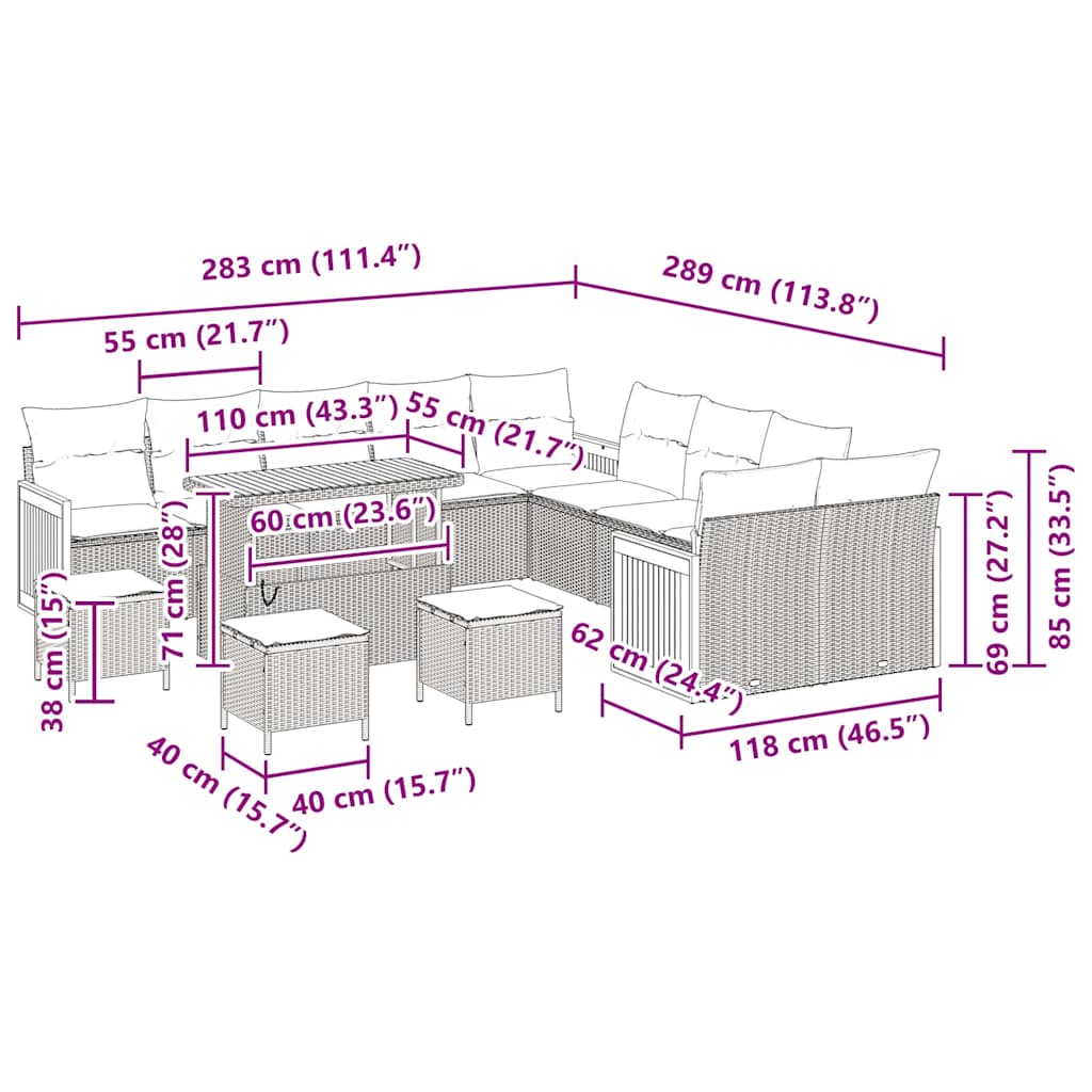 Tuinbankenset met kussen 14 pcs Beige en Licht Grijs is nu te koop bij PeponiXL, paradijselijk wonen!