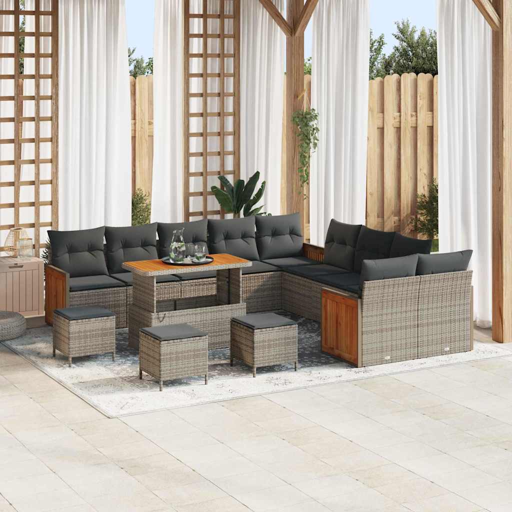 Tuinbankenset 14 pcs Grijs Poly Riet en Poedercoated Staal is nu te koop bij PeponiXL, paradijselijk wonen!