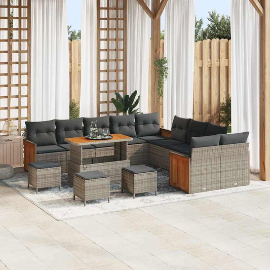 Tuinbankenset 14 pcs Grijs Poly Riet en Poedercoated Staal is nu te koop bij PeponiXL, paradijselijk wonen!