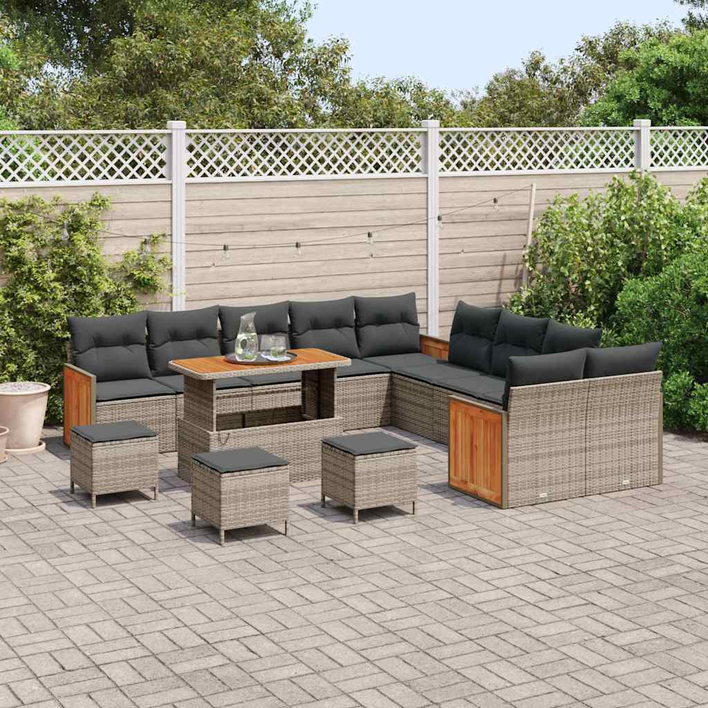 Tuinbankenset 14 pcs Grijs Poly Riet en Poedercoated Staal is nu te koop bij PeponiXL, paradijselijk wonen!