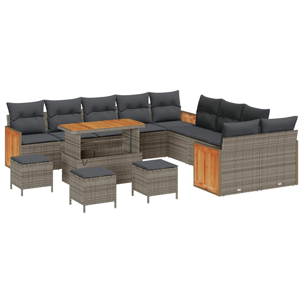 Tuinbankenset 14 pcs Grijs Poly Riet en Poedercoated Staal is nu te koop bij PeponiXL, paradijselijk wonen!
