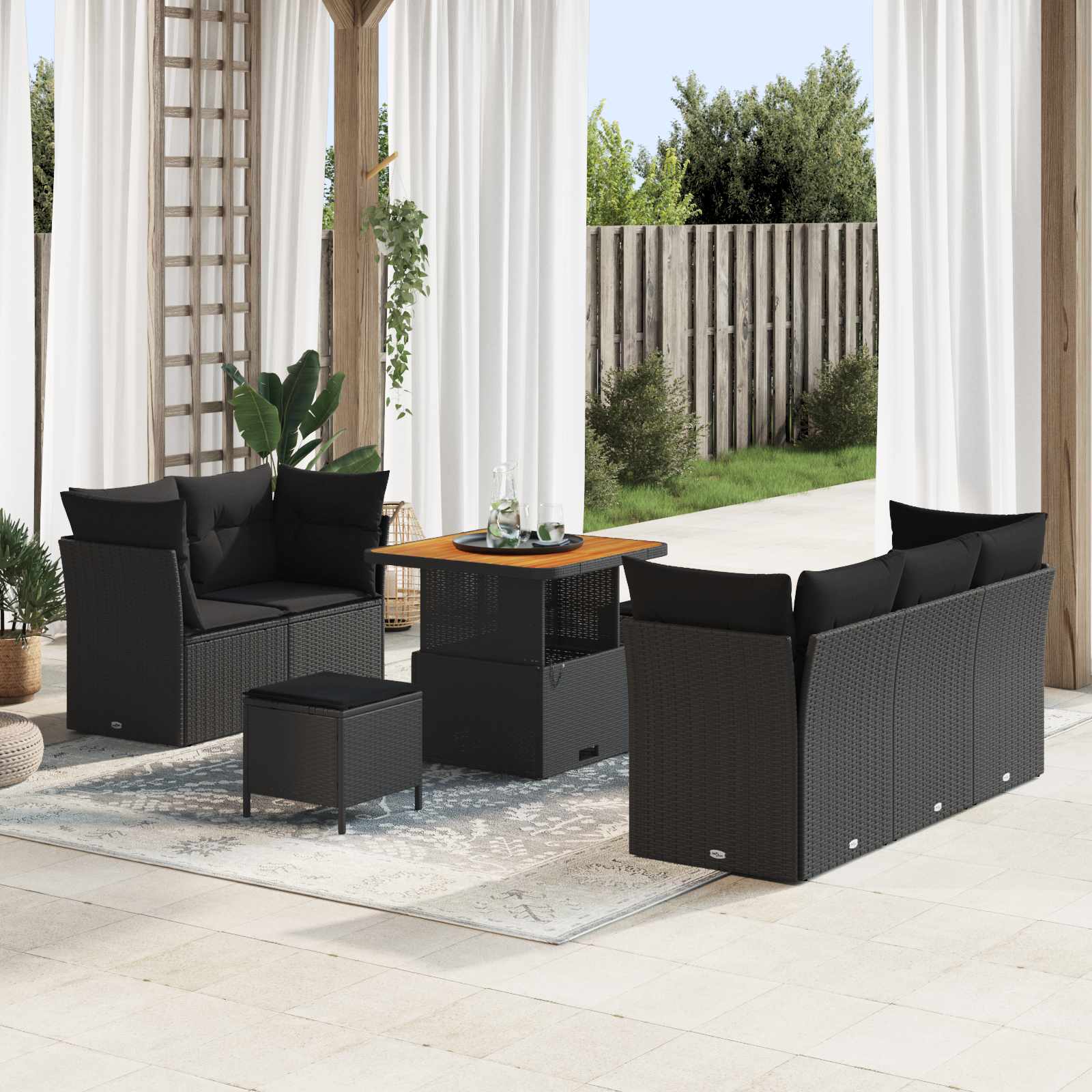 Tuin Sofa Set 8 pcs Zwart Poly riet en gepoedercoat staal is nu te koop bij PeponiXL, paradijselijk wonen!