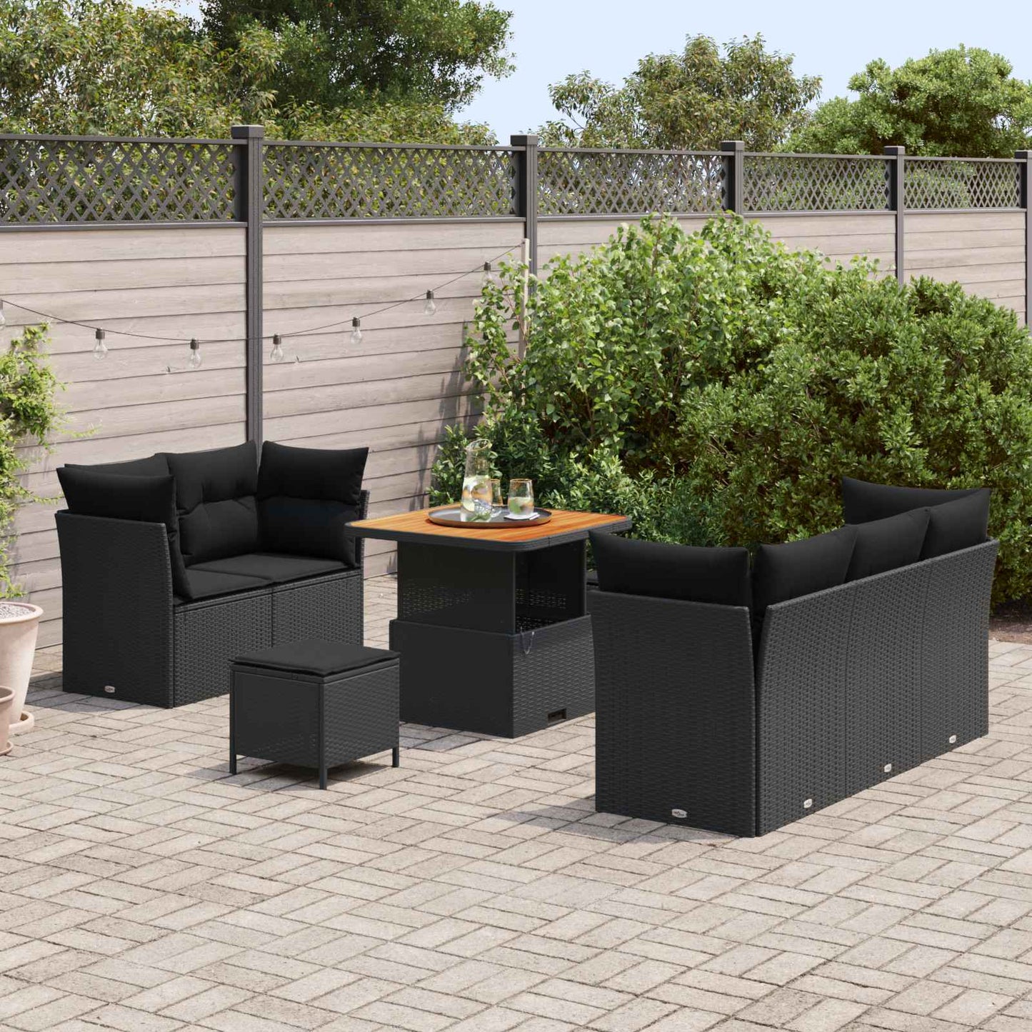 Tuin Sofa Set 8 pcs Zwart Poly riet en gepoedercoat staal is nu te koop bij PeponiXL, paradijselijk wonen!