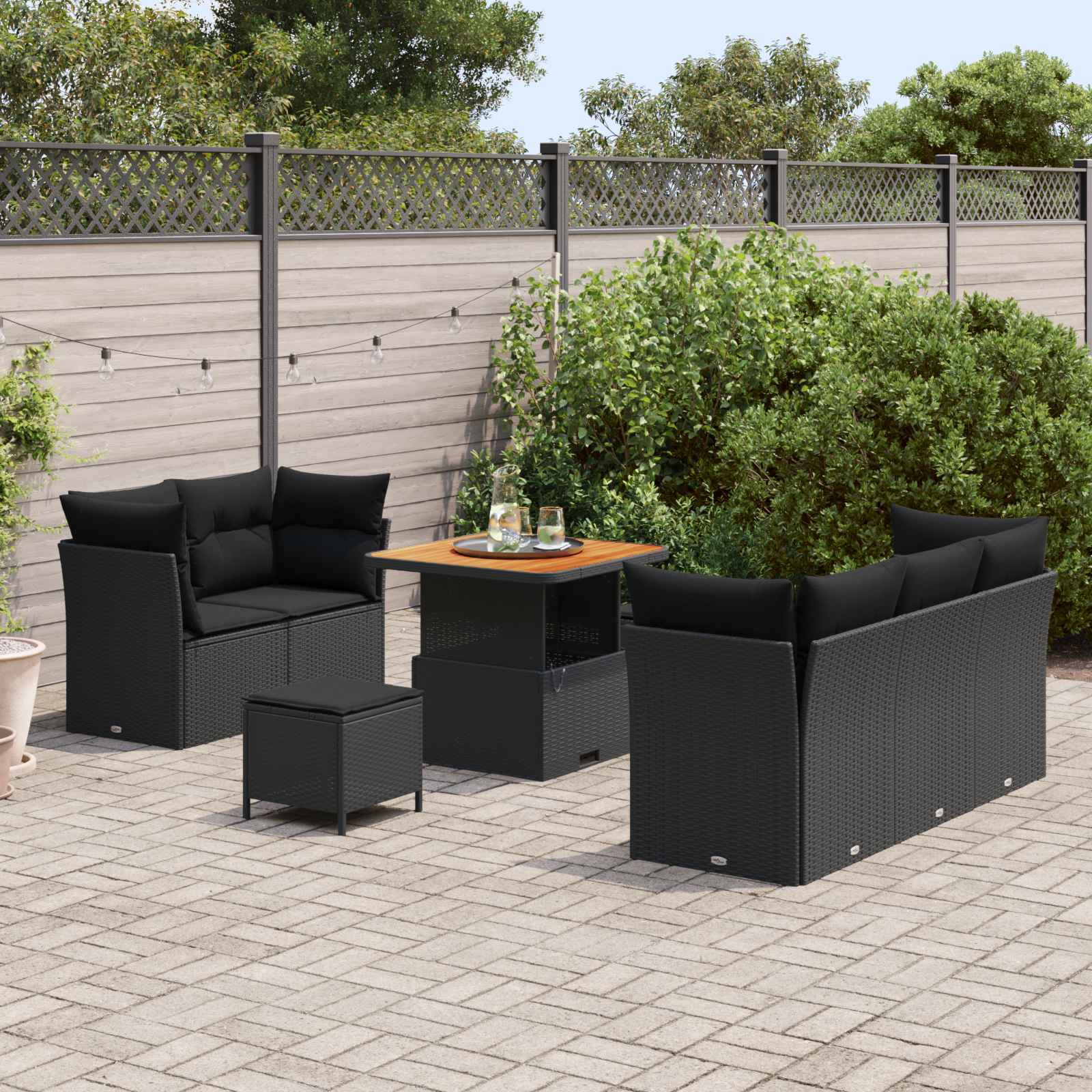 Tuin Sofa Set 8 pcs Zwart Poly riet en gepoedercoat staal is nu te koop bij PeponiXL, paradijselijk wonen!