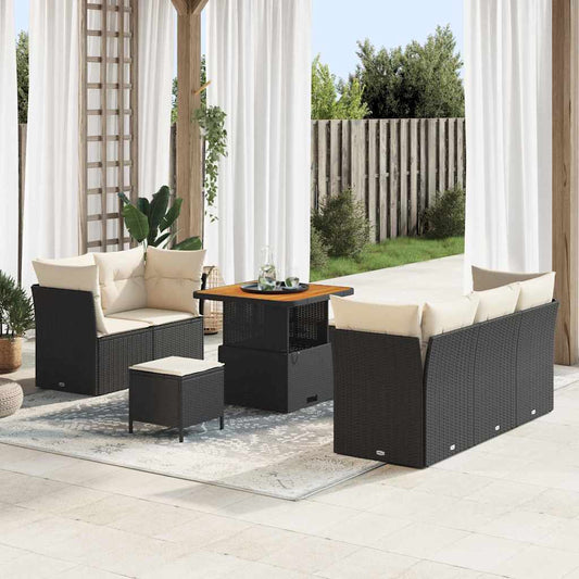 Tuin Sofa Set met kussen 8 pcs Zwart en Crème poly rattan is nu te koop bij PeponiXL, paradijselijk wonen!