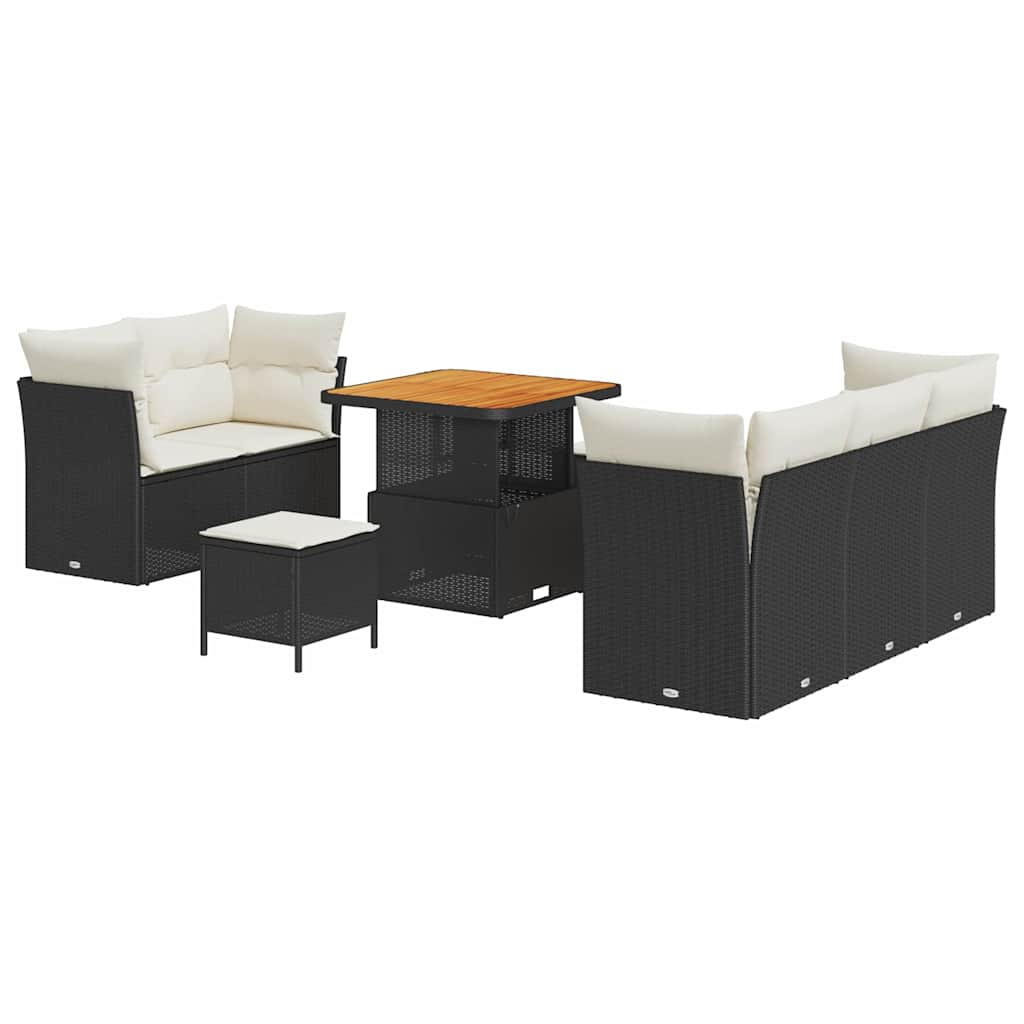 Tuin Sofa Set met kussen 8 pcs Zwart en Crème poly rattan is nu te koop bij PeponiXL, paradijselijk wonen!