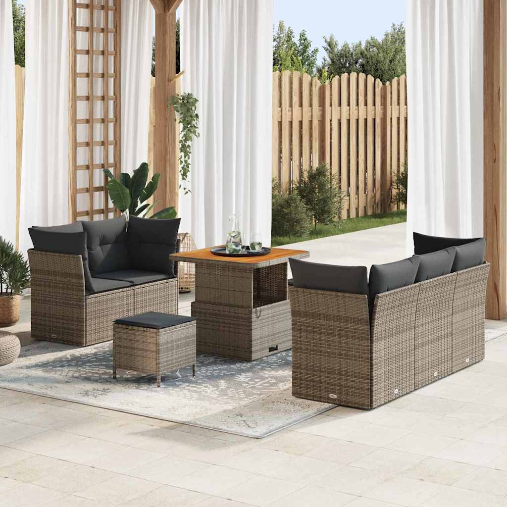 Tuin Sofa Set 8 pcs Grijs Poly riet en gepoedercoat staal is nu te koop bij PeponiXL, paradijselijk wonen!