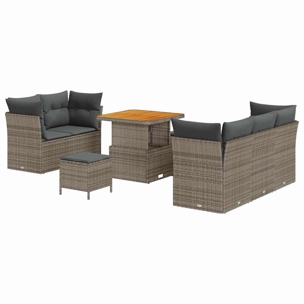 Tuin Sofa Set 8 pcs Grijs Poly riet en gepoedercoat staal is nu te koop bij PeponiXL, paradijselijk wonen!