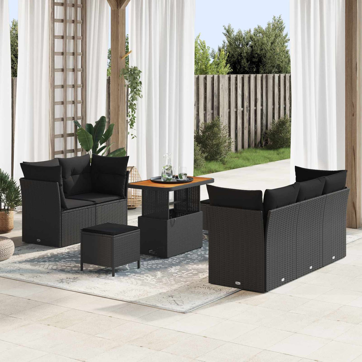 Tuin Sofa Set 8 pcs Zwart Poly riet en gepoedercoat staal is nu te koop bij PeponiXL, paradijselijk wonen!