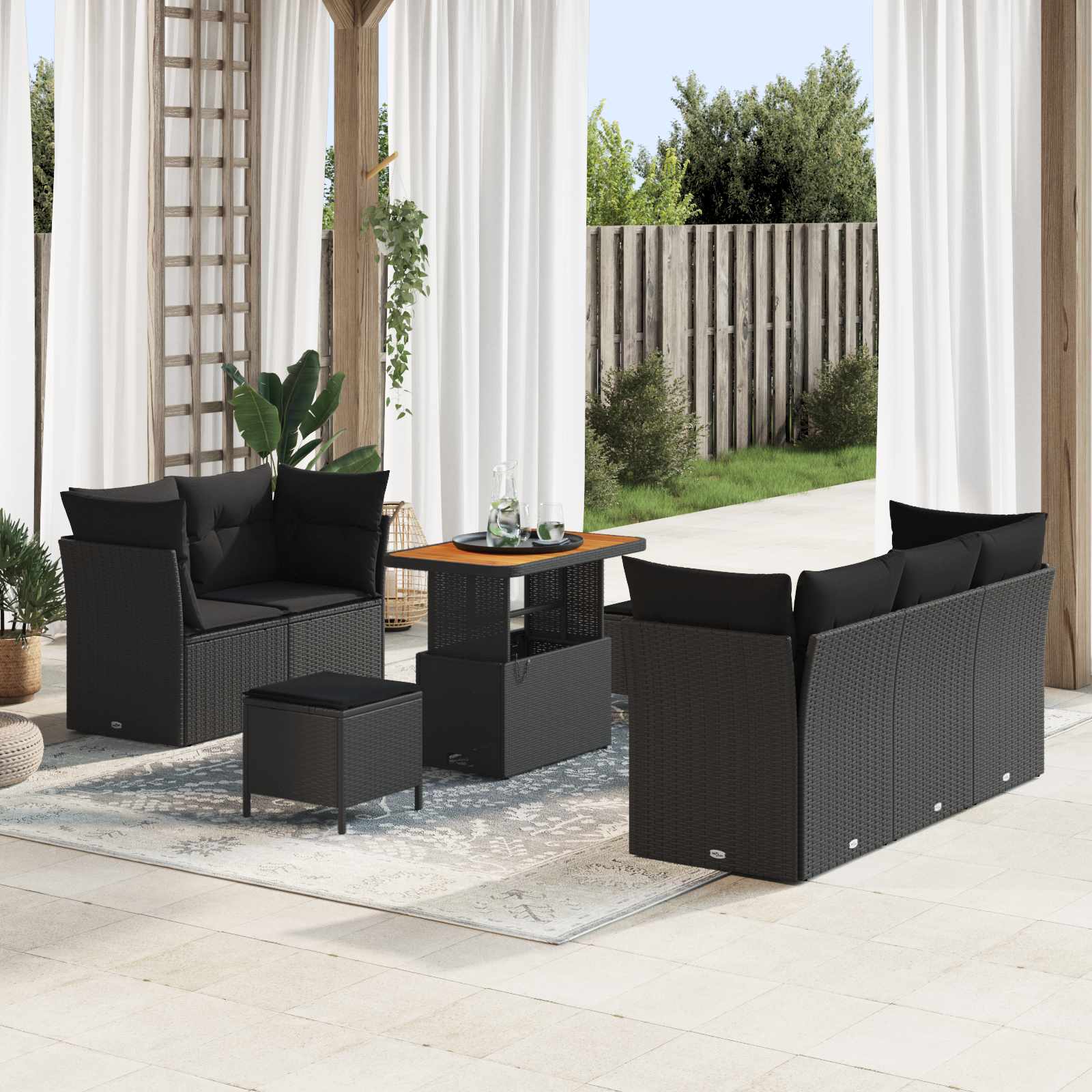 Tuin Sofa Set 8 pcs Zwart Poly riet en gepoedercoat staal is nu te koop bij PeponiXL, paradijselijk wonen!