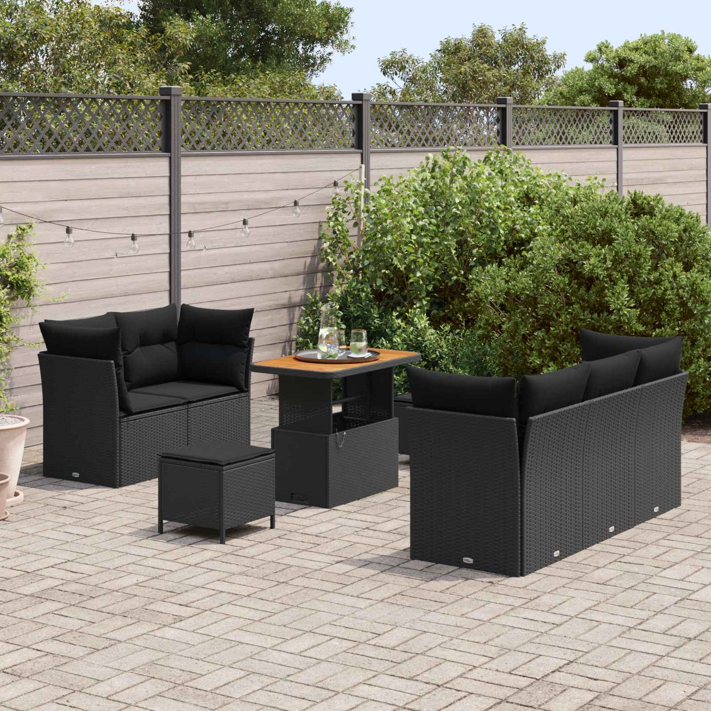 Tuin Sofa Set 8 pcs Zwart Poly riet en gepoedercoat staal is nu te koop bij PeponiXL, paradijselijk wonen!