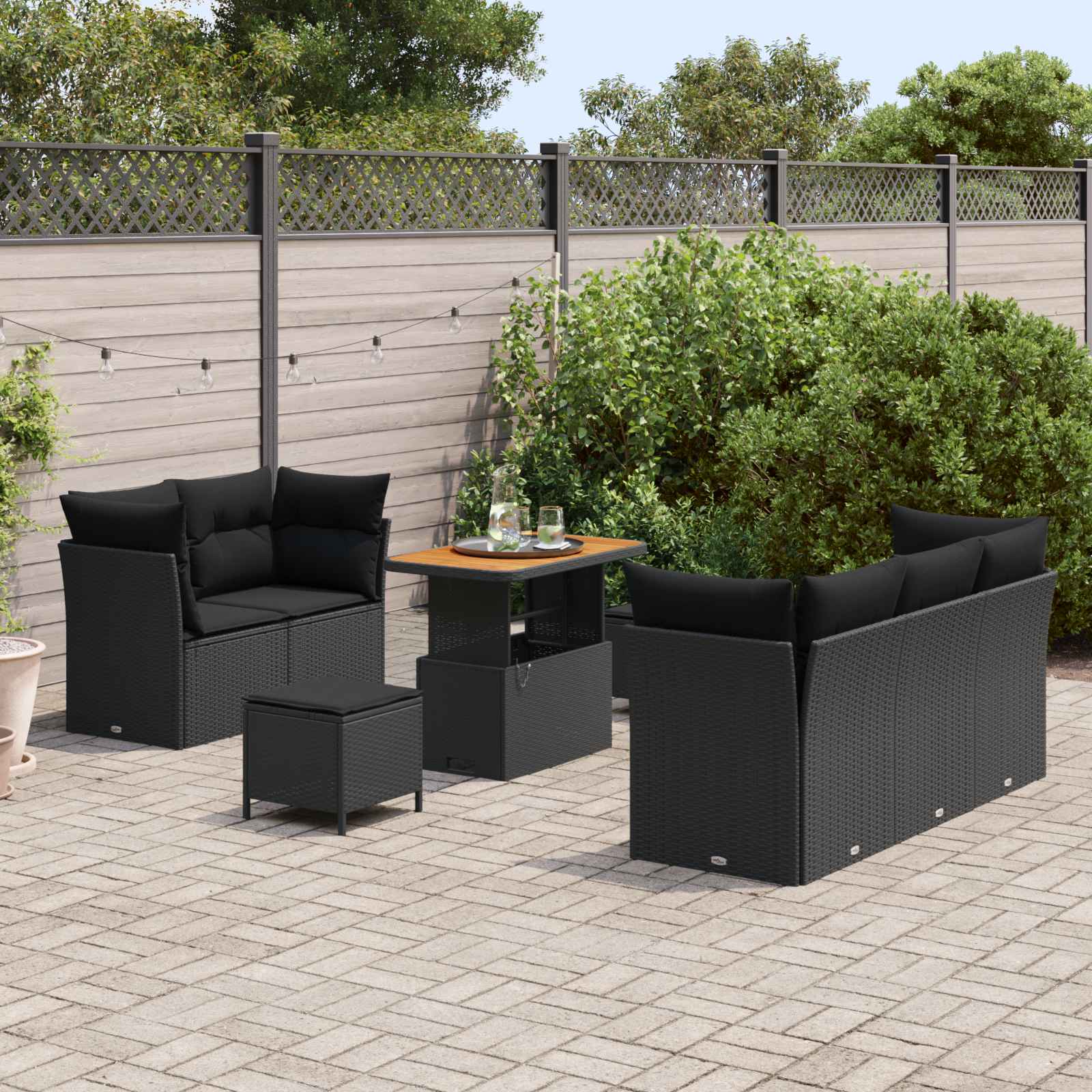Tuin Sofa Set 8 pcs Zwart Poly riet en gepoedercoat staal is nu te koop bij PeponiXL, paradijselijk wonen!