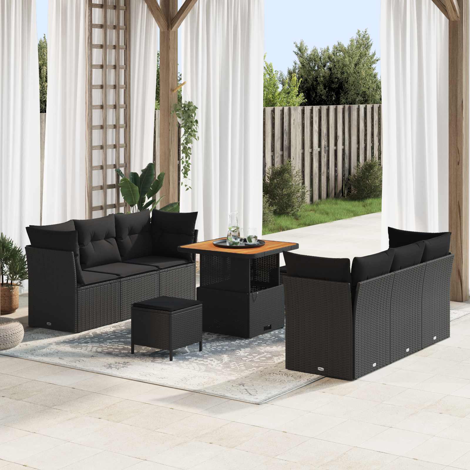 Tuin Sofa Set met kussen 9 pcs Zwart poly rattan is nu te koop bij PeponiXL, paradijselijk wonen!