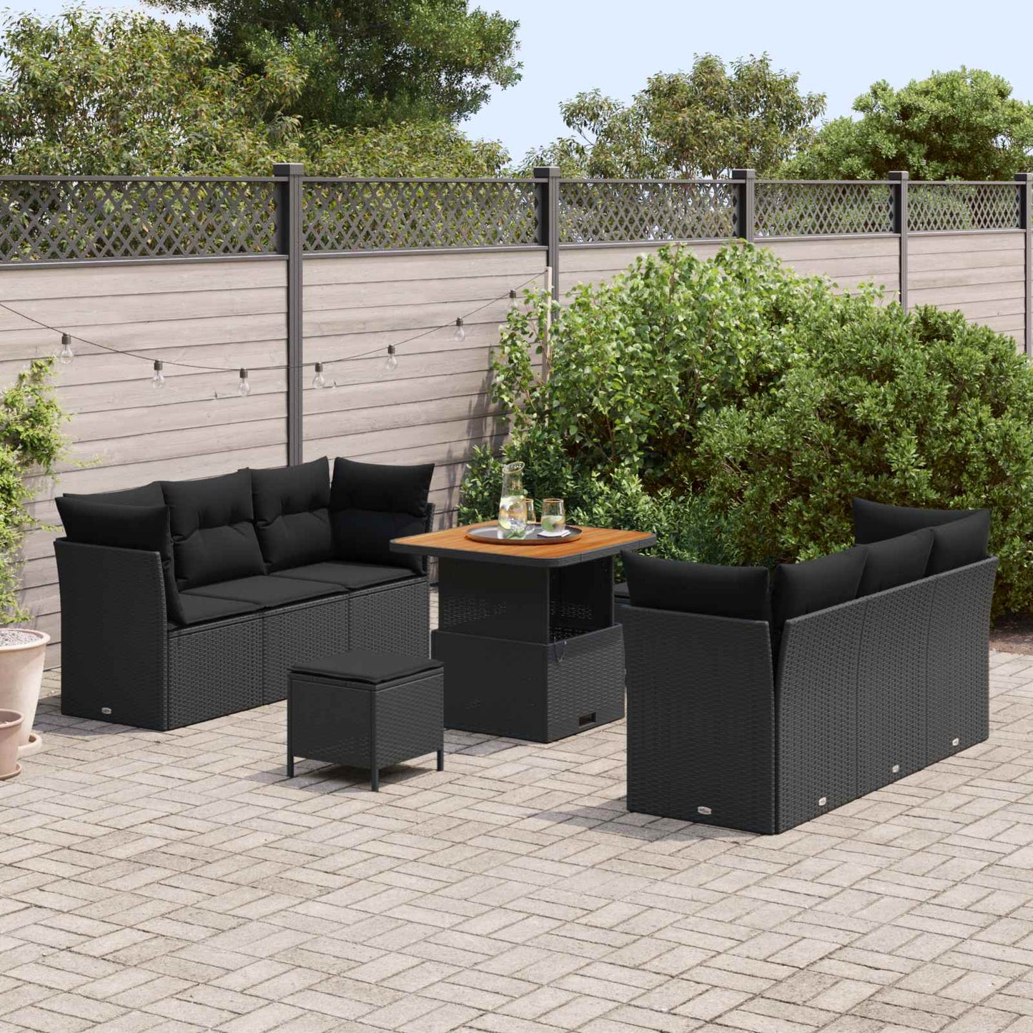Tuin Sofa Set met kussen 9 pcs Zwart poly rattan is nu te koop bij PeponiXL, paradijselijk wonen!