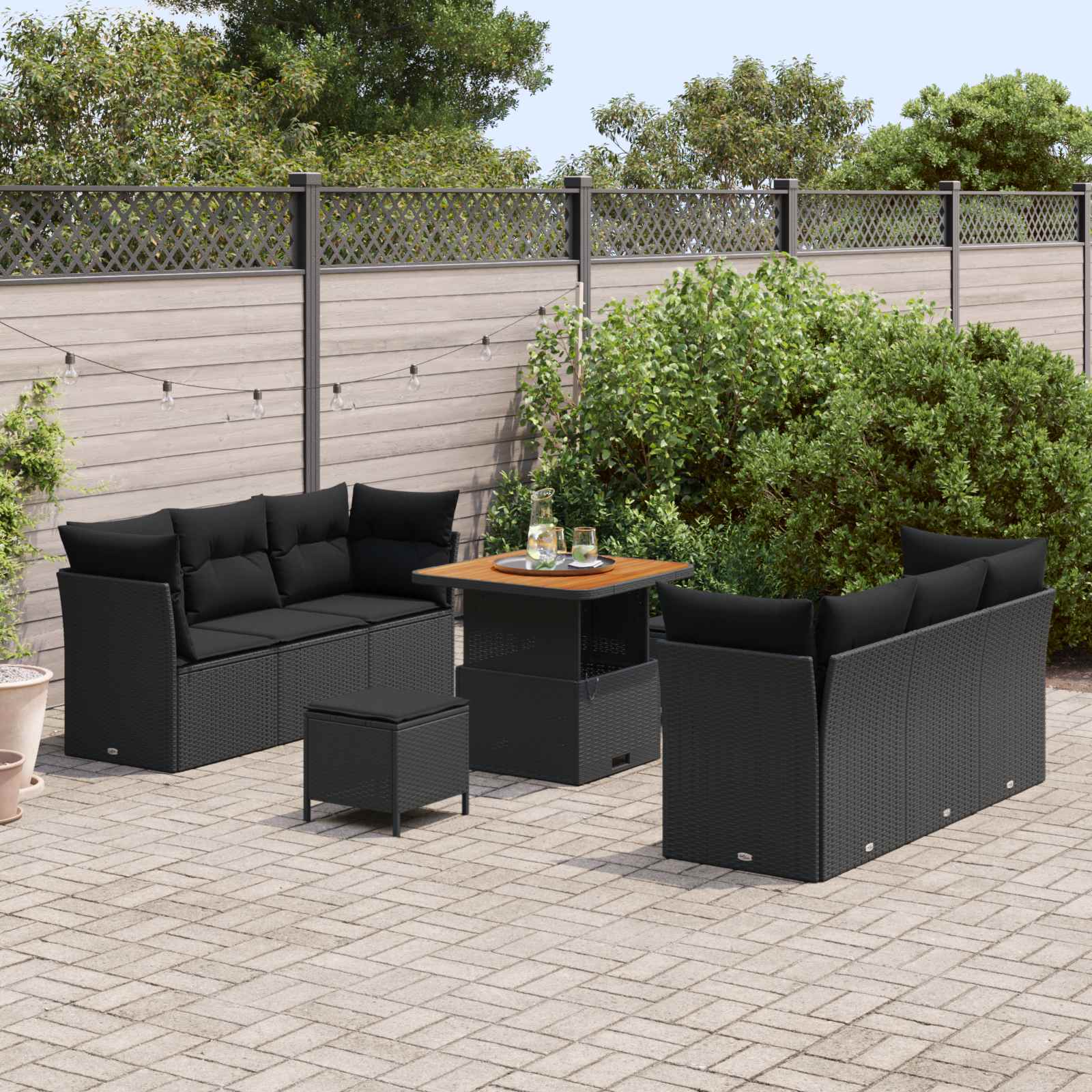 Tuin Sofa Set met kussen 9 pcs Zwart poly rattan is nu te koop bij PeponiXL, paradijselijk wonen!