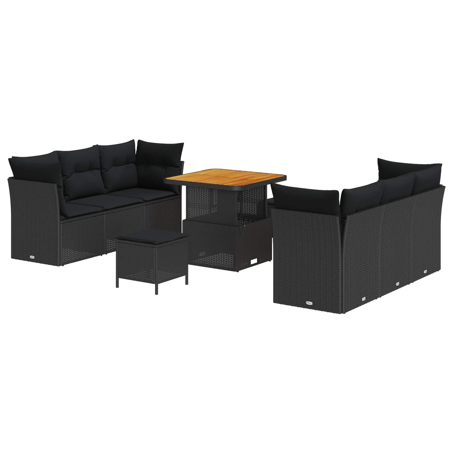 Tuin Sofa Set met kussen 9 pcs Zwart poly rattan is nu te koop bij PeponiXL, paradijselijk wonen!