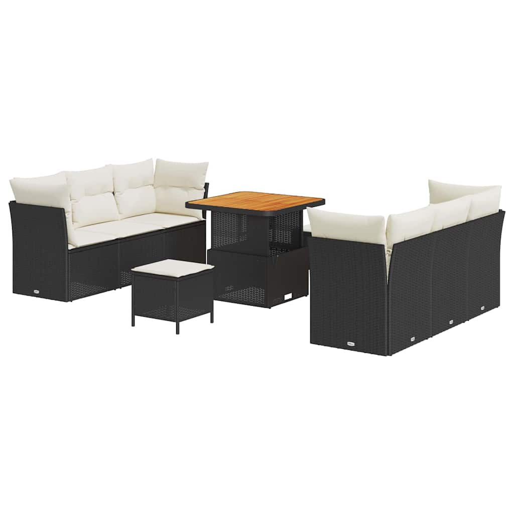 Tuin Sofa Set met kussen 9 pcs Zwart en Crème poly rattan is nu te koop bij PeponiXL, paradijselijk wonen!