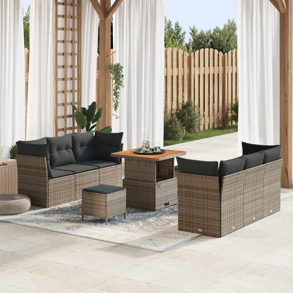 Tuin Sofa Set met kussen 9 pcs Grijs poly rattan is nu te koop bij PeponiXL, paradijselijk wonen!