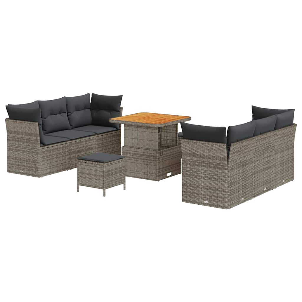 Tuin Sofa Set met kussen 9 pcs Grijs poly rattan is nu te koop bij PeponiXL, paradijselijk wonen!
