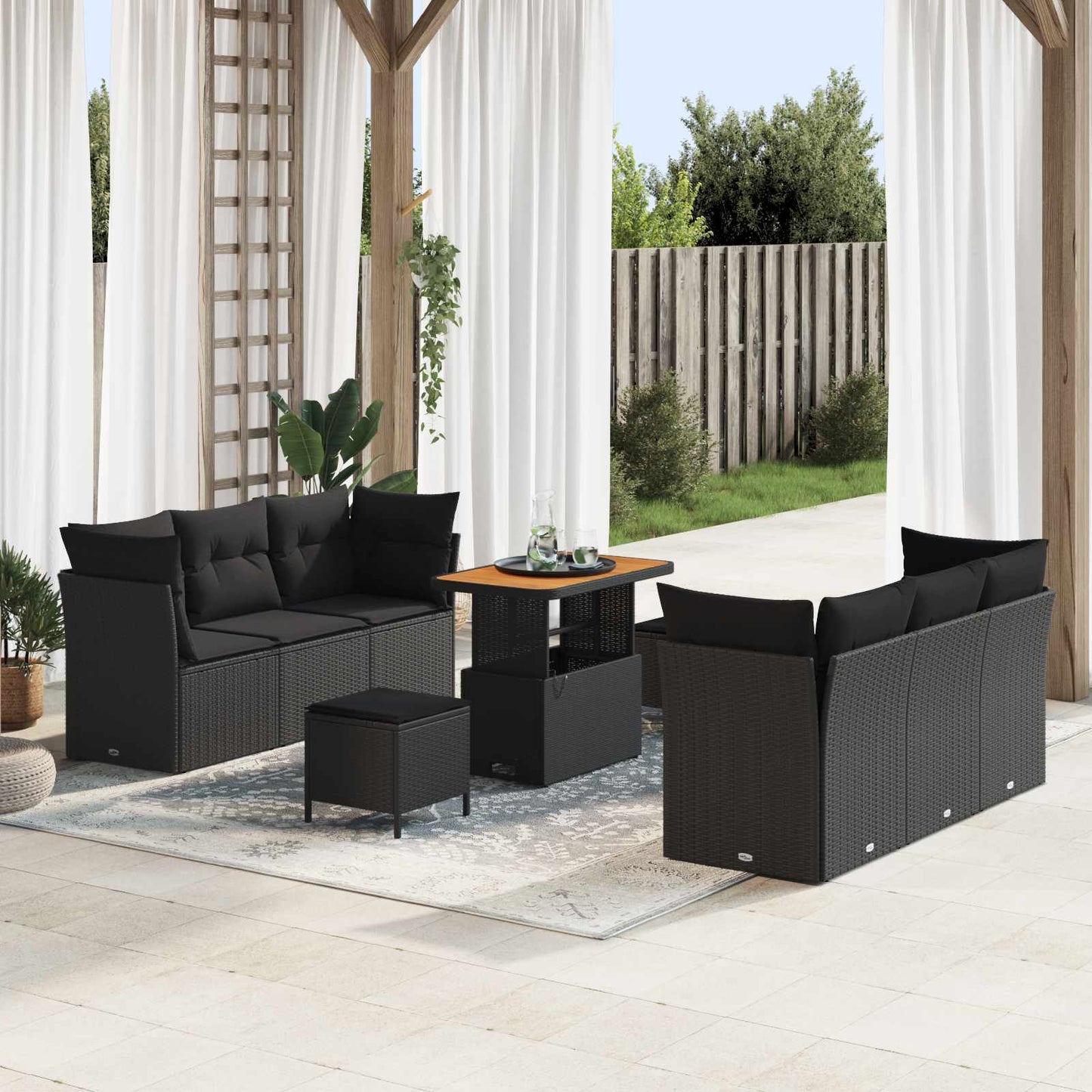 Tuin Sofa Set met kussen 9 pcs Zwart poly rattan is nu te koop bij PeponiXL, paradijselijk wonen!