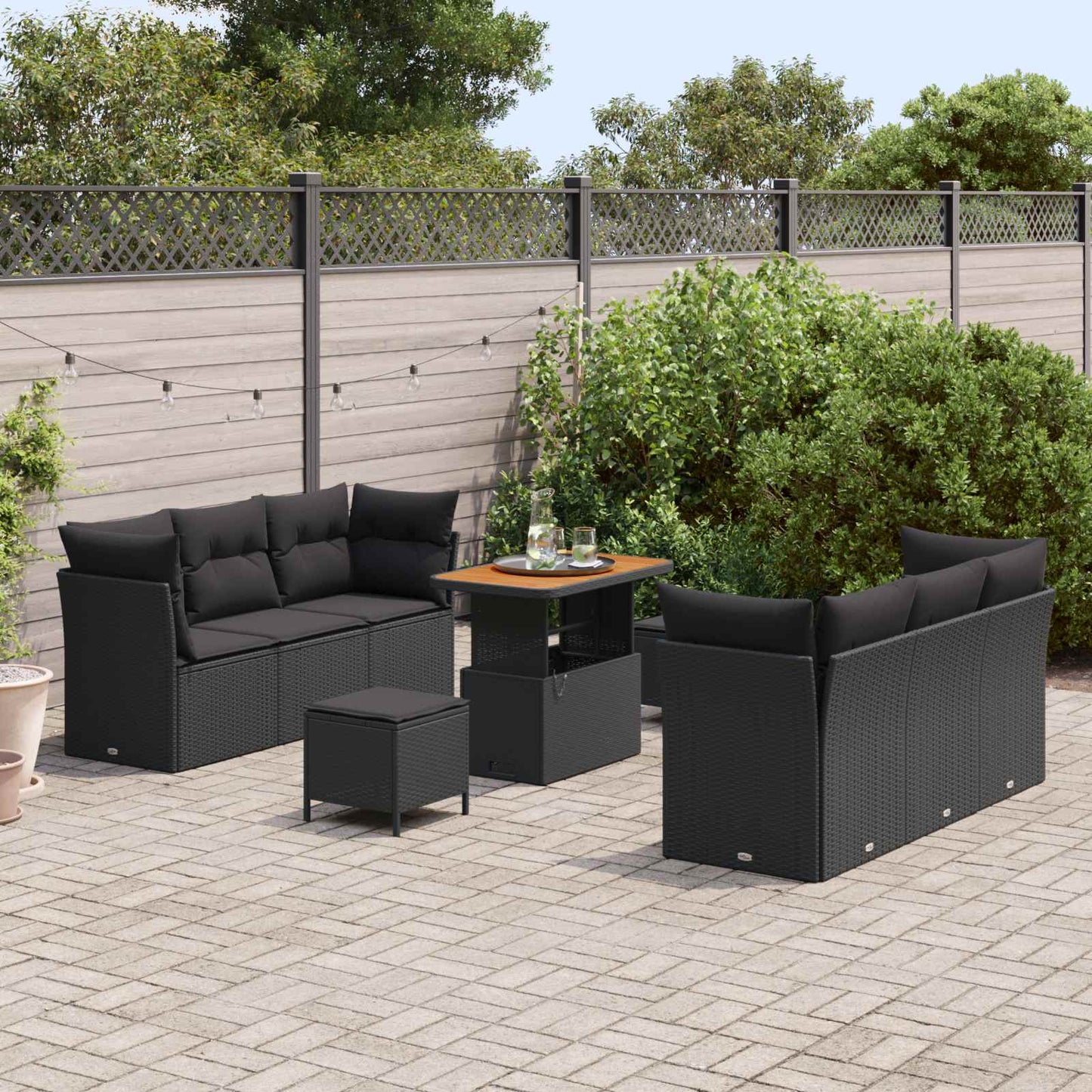 Tuin Sofa Set met kussen 9 pcs Zwart poly rattan is nu te koop bij PeponiXL, paradijselijk wonen!