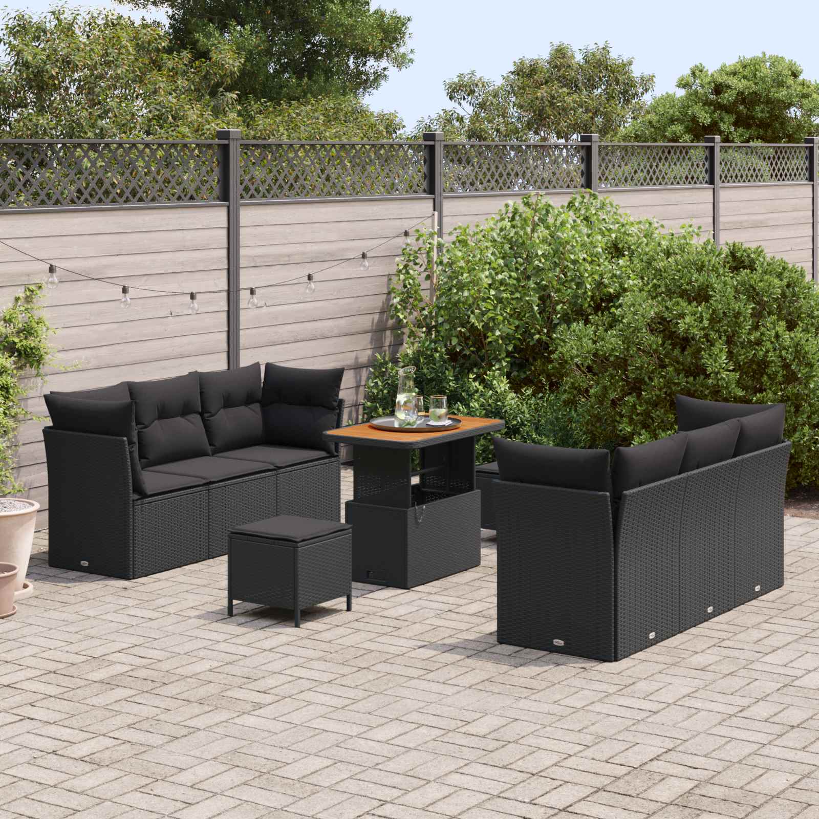 Tuin Sofa Set met kussen 9 pcs Zwart poly rattan is nu te koop bij PeponiXL, paradijselijk wonen!