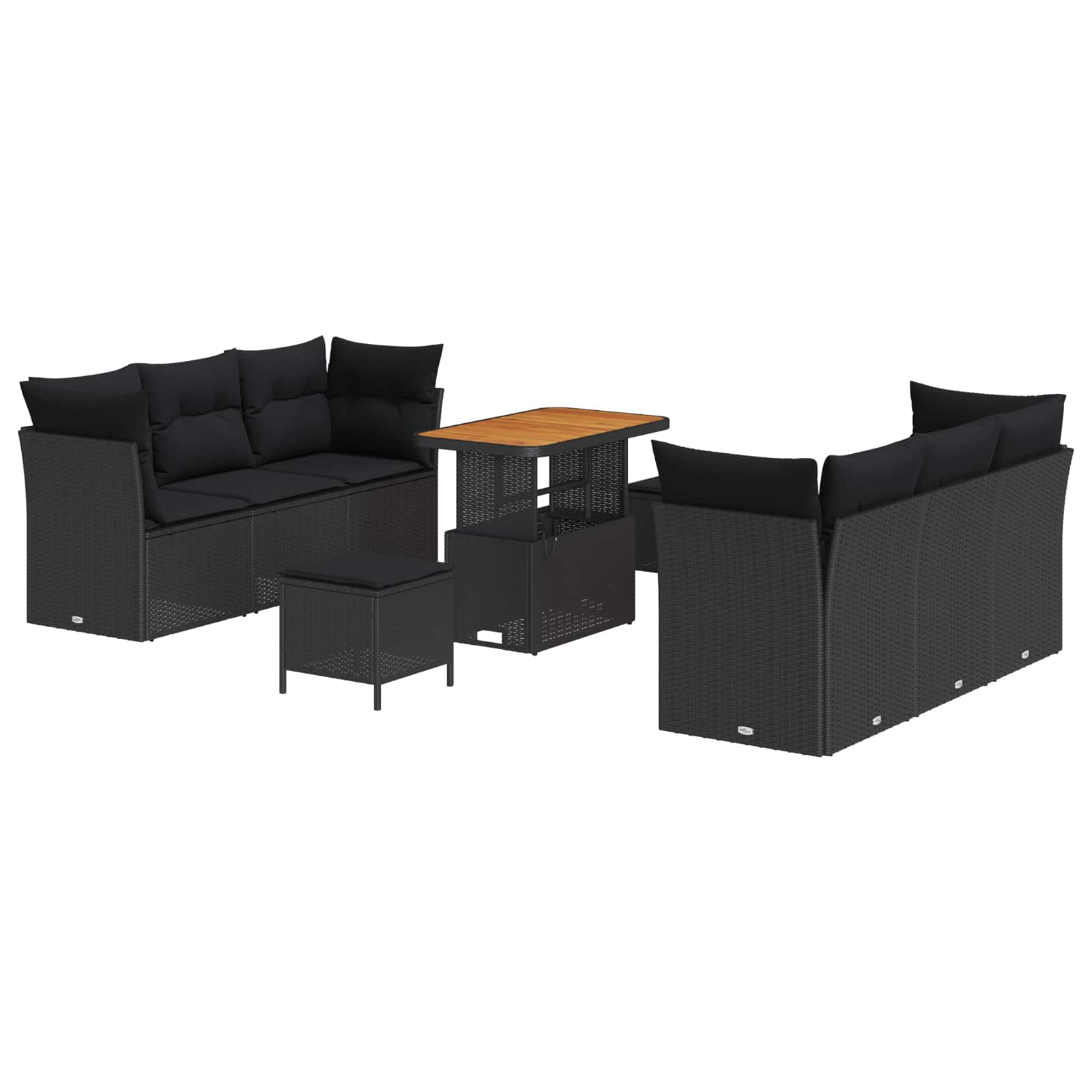 Tuin Sofa Set met kussen 9 pcs Zwart poly rattan is nu te koop bij PeponiXL, paradijselijk wonen!
