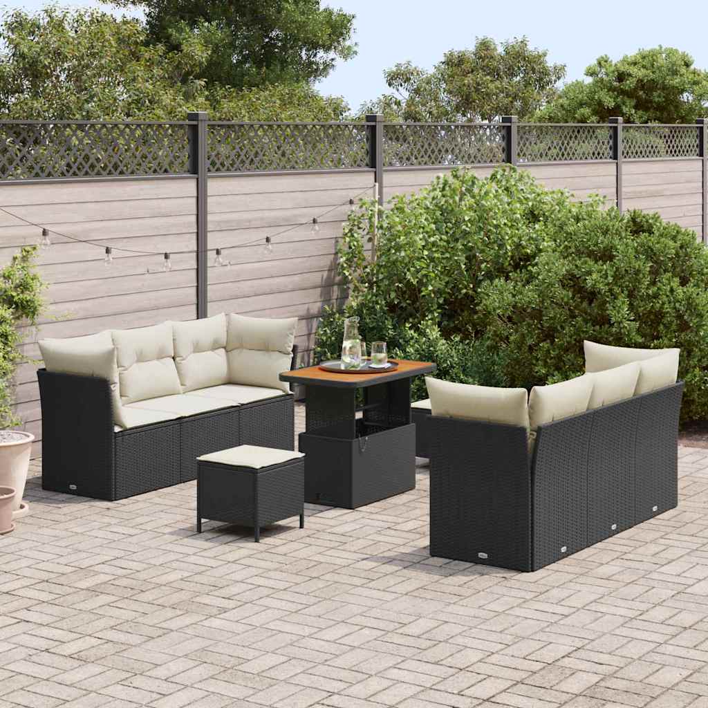 Tuin Sofa Set met kussen 9 pcs Zwart en Crème poly rattan is nu te koop bij PeponiXL, paradijselijk wonen!