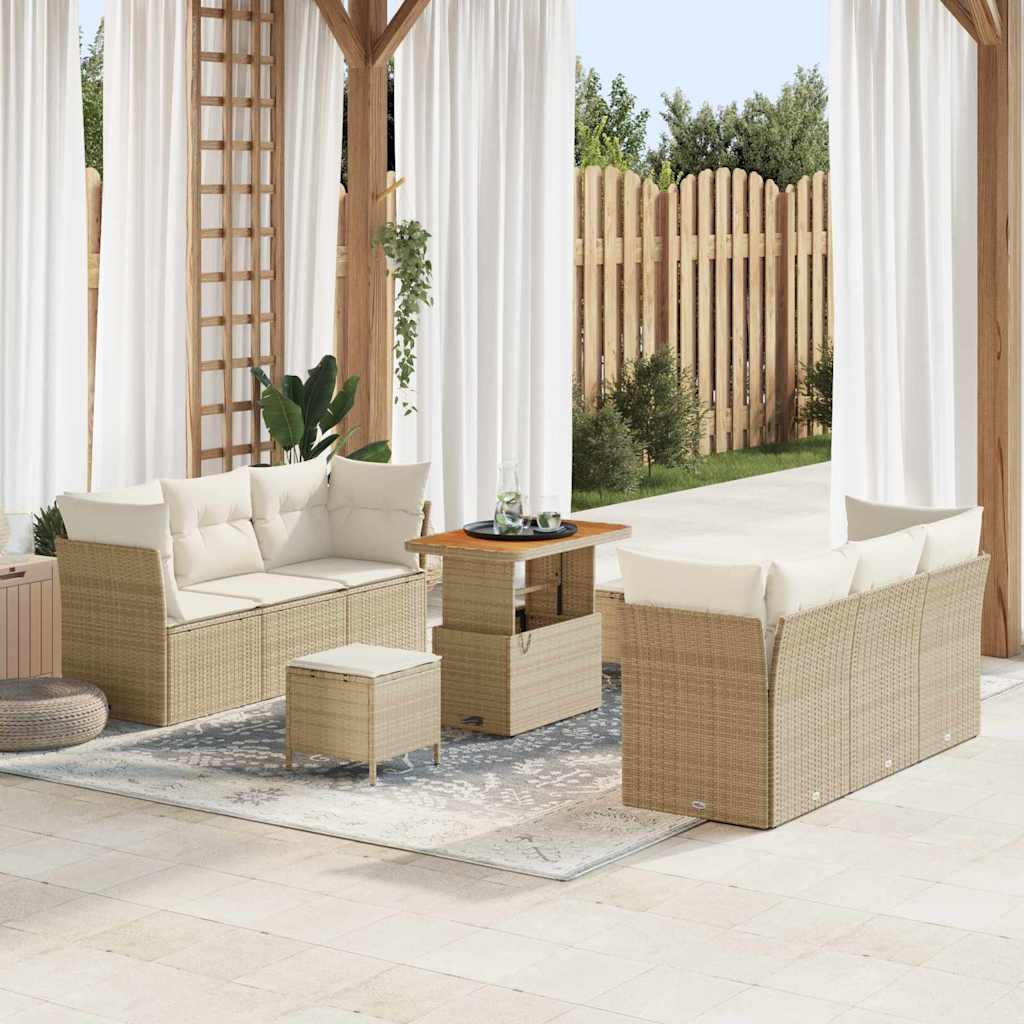 Tuin Sofa Set met kussen 9 pcs Beige en Crème poly rattan is nu te koop bij PeponiXL, paradijselijk wonen!