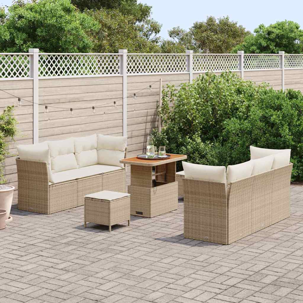 Tuin Sofa Set met kussen 9 pcs Beige en Crème poly rattan is nu te koop bij PeponiXL, paradijselijk wonen!