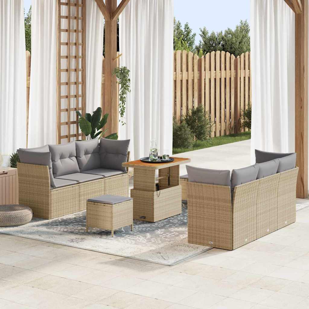 Tuin Sofa Set met kussen 9 pcs Beige en Licht Grijs poly rattan is nu te koop bij PeponiXL, paradijselijk wonen!