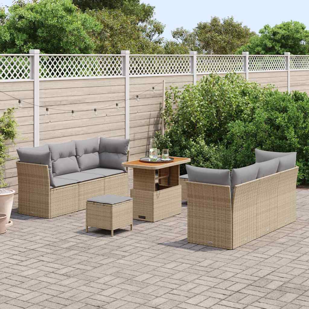 Tuin Sofa Set met kussen 9 pcs Beige en Licht Grijs poly rattan is nu te koop bij PeponiXL, paradijselijk wonen!