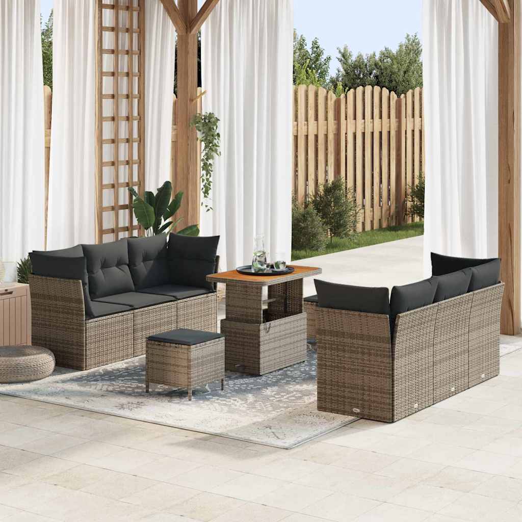 Tuin Sofa Set met kussen 9 pcs Grijs poly rattan is nu te koop bij PeponiXL, paradijselijk wonen!