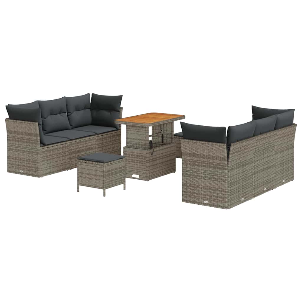 Tuin Sofa Set met kussen 9 pcs Grijs poly rattan is nu te koop bij PeponiXL, paradijselijk wonen!