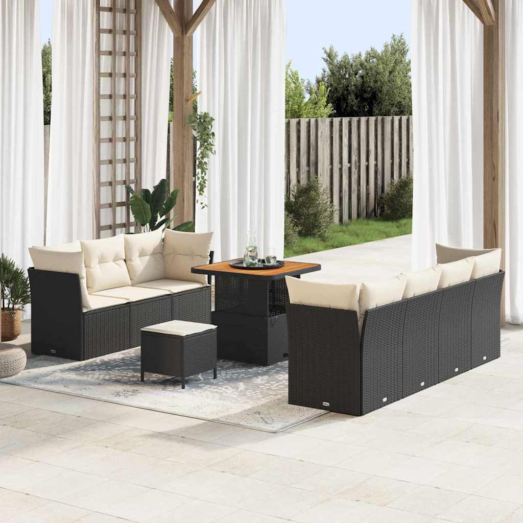 Tuin Sofa Set met kussen met opslag 10 pcs Zwart en crème is nu te koop bij PeponiXL, paradijselijk wonen!