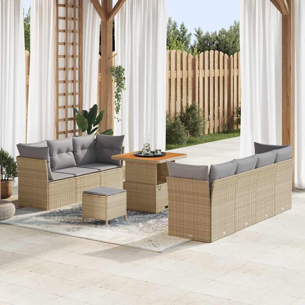 Tuin Sofa Set met kussen met opslag 10 pcs beige en lichtgrijs is nu te koop bij PeponiXL, paradijselijk wonen!