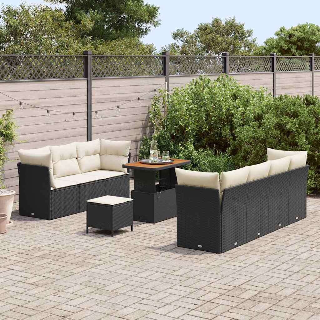Tuin Sofa Set met kussen met opslag 10 pcs Zwart en crème is nu te koop bij PeponiXL, paradijselijk wonen!