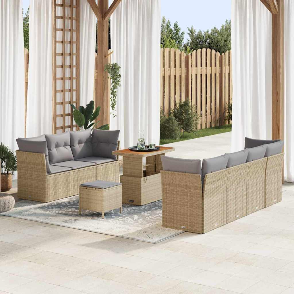 Tuin Sofa Set met kussen met opslag 10 pcs beige en lichtgrijs is nu te koop bij PeponiXL, paradijselijk wonen!
