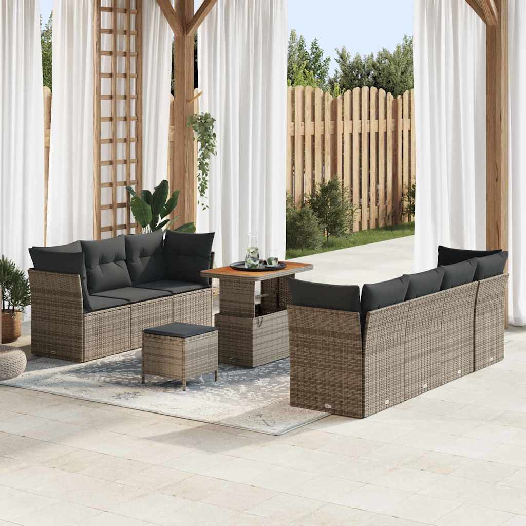 Tuin Sofa Set 10 pcs Grijs Poly rattan en gepoedercoat staal is nu te koop bij PeponiXL, paradijselijk wonen!