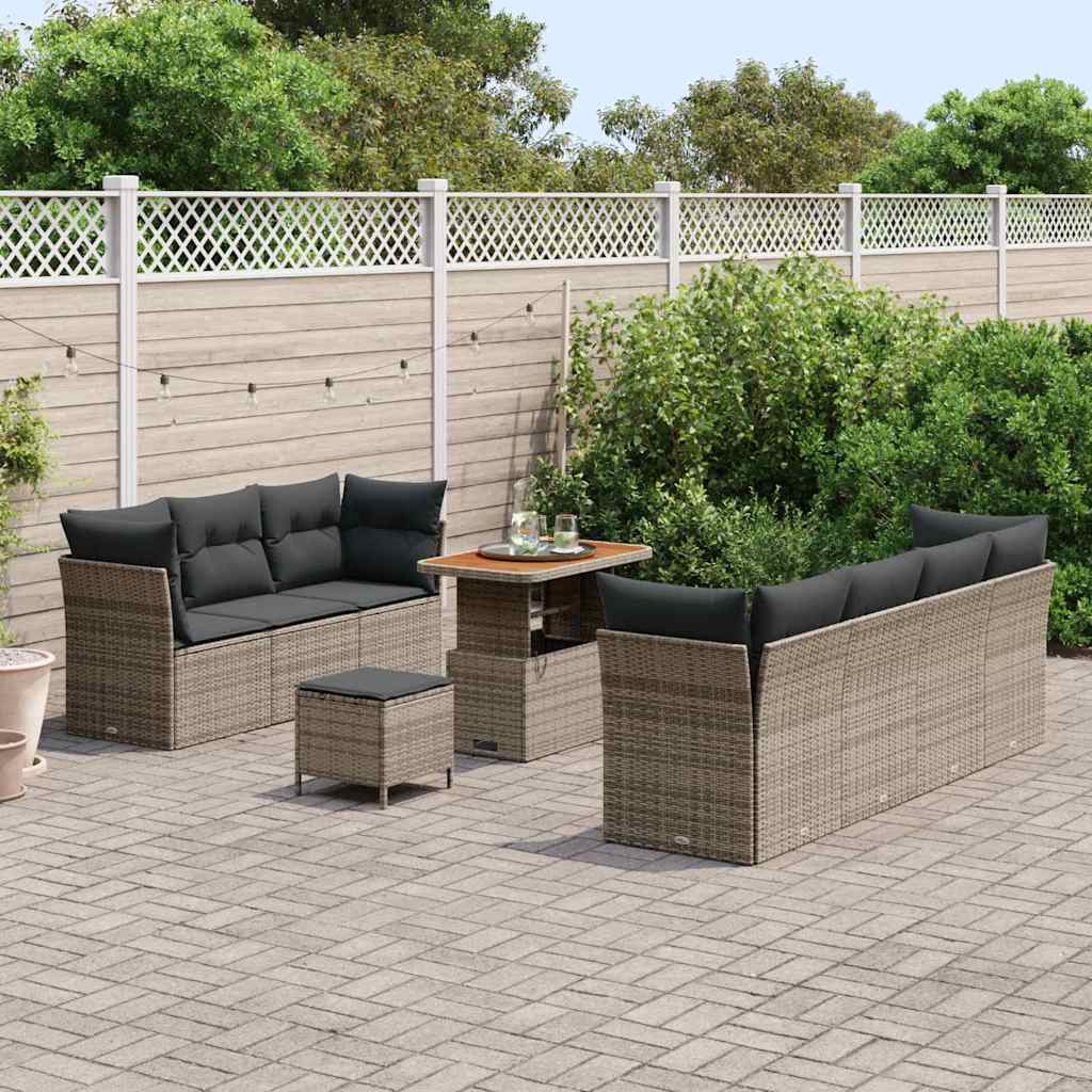 Tuin Sofa Set 10 pcs Grijs Poly rattan en gepoedercoat staal is nu te koop bij PeponiXL, paradijselijk wonen!